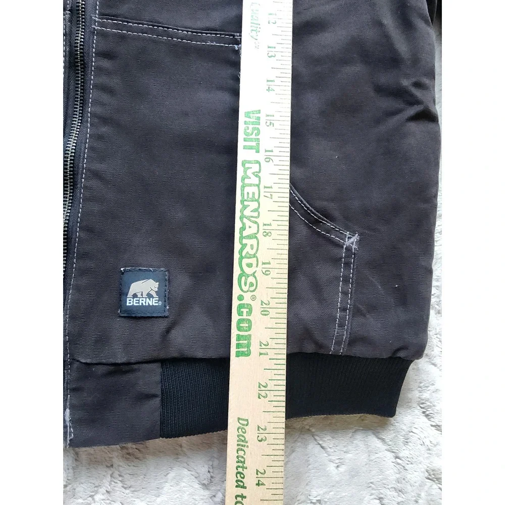 Berne Kids Black Canvas Hooded Workwear Jacket L Cotton Duck Zip Up Coat